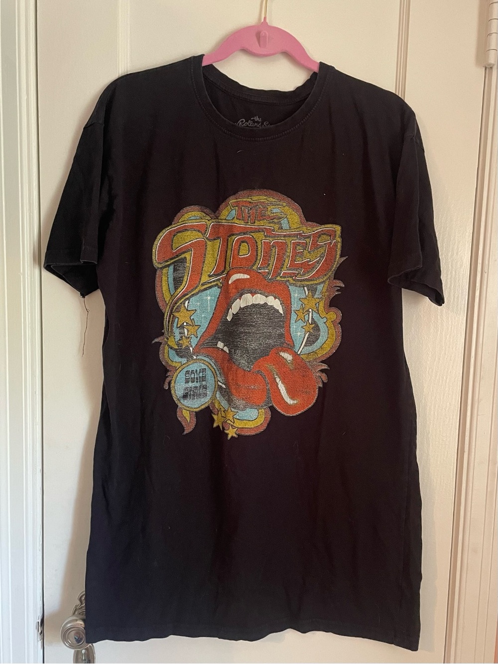 The Rolling Stones Black T-Shirt Dress with “Some Girls” Graphic Print